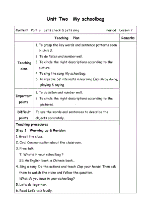 四年级上册英语教案-Unit2 My schoolbag-7-人教(PEP)( ).doc