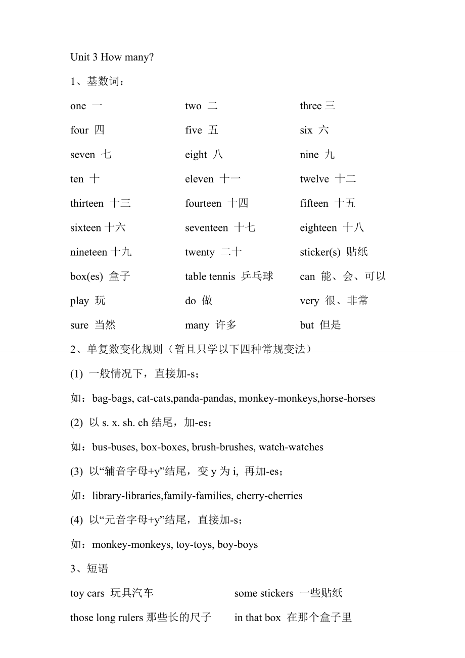 四年级上册英语素材-Unit3How many知识点归纳总结-译林版.doc_第1页