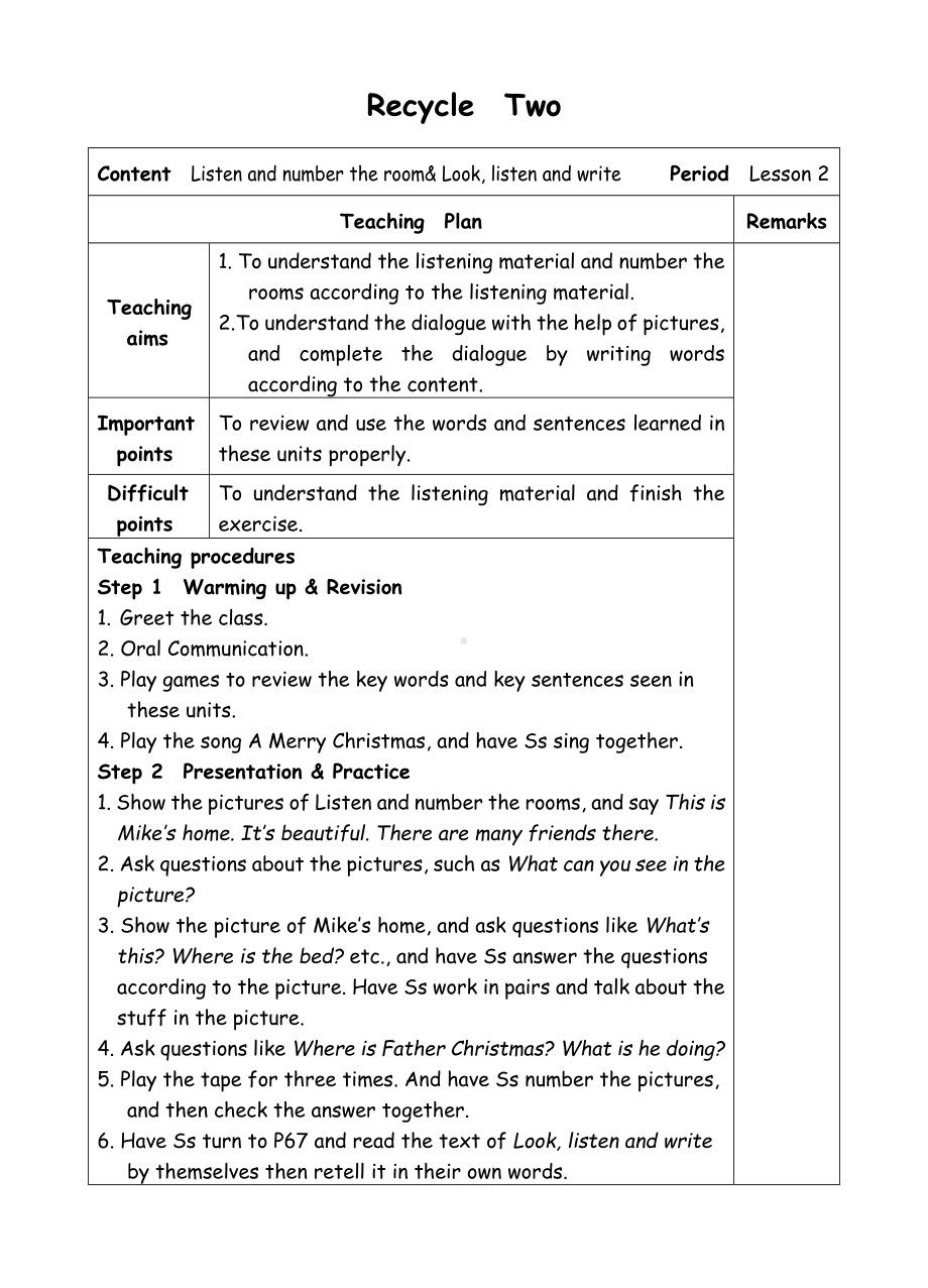 四年级上册英语教案-3 Recycle 2-2-人教(PEP)( ).doc_第1页