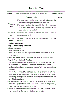 四年级上册英语教案-3 Recycle 2-2-人教(PEP)( ).doc