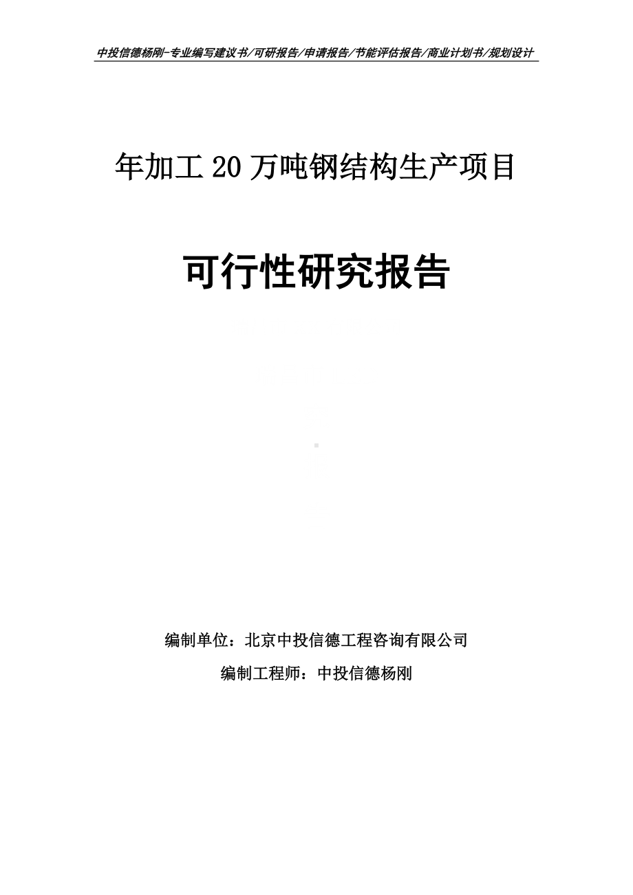 年加工20万吨钢结构生产可行性研究报告申请备案.doc_第1页