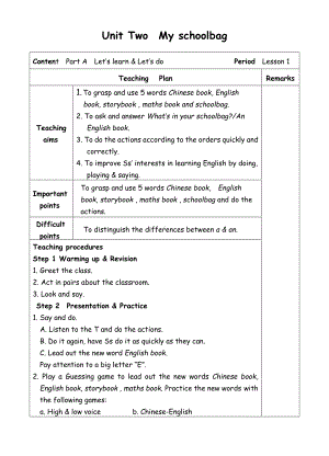 四年级上册英语教案-Unit2 My schoolbag-1-人教(PEP)( ).doc