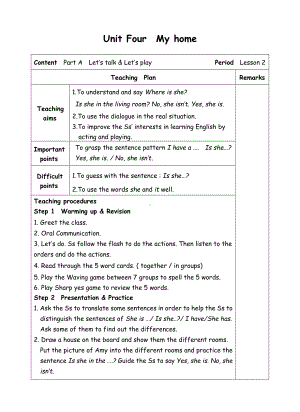 四年级上册英语教案-3 Unit4 My home-2-人教(PEP)( ).doc