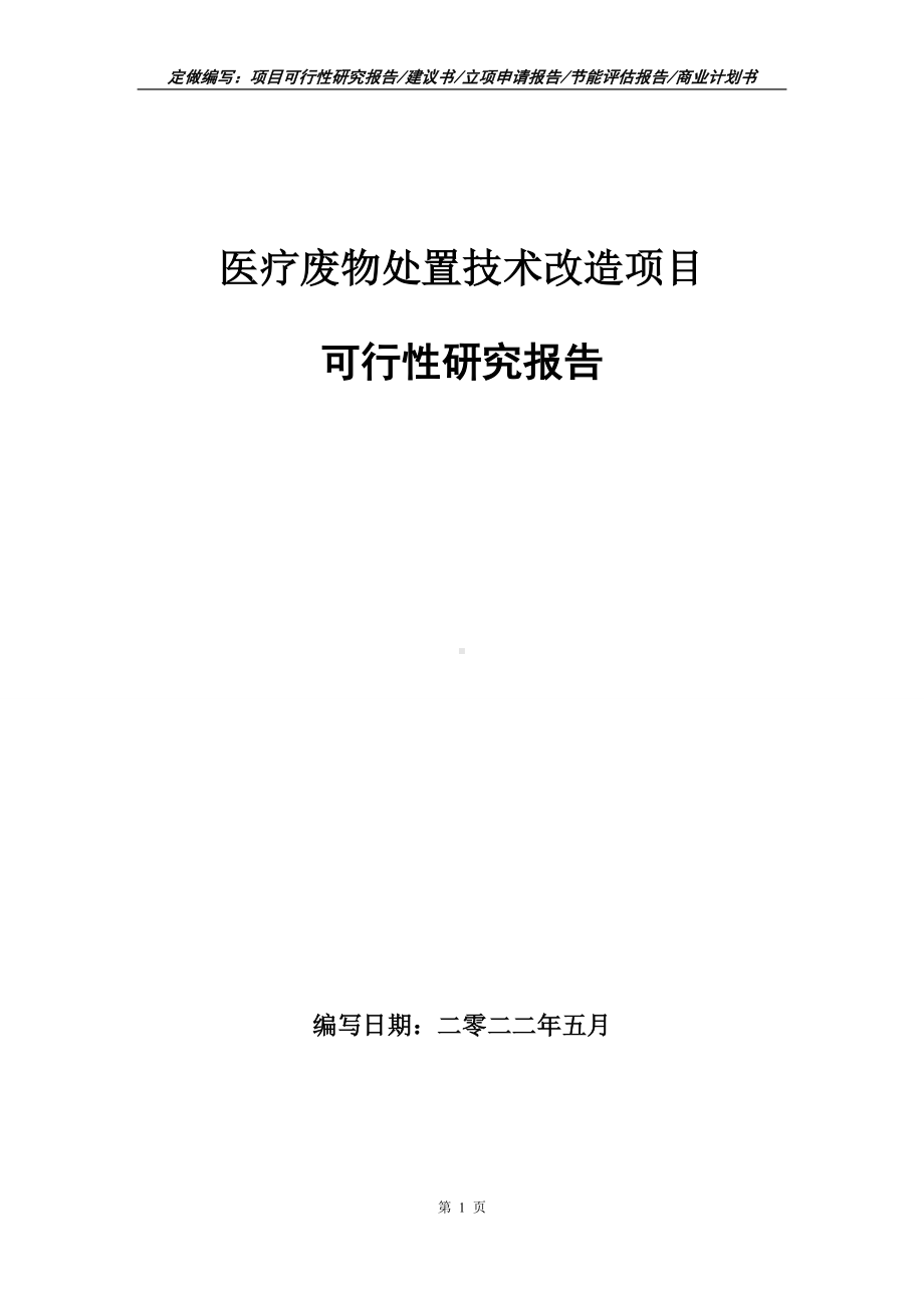 医疗废物处置技术改造项目可行性报告（写作模板）.doc_第1页