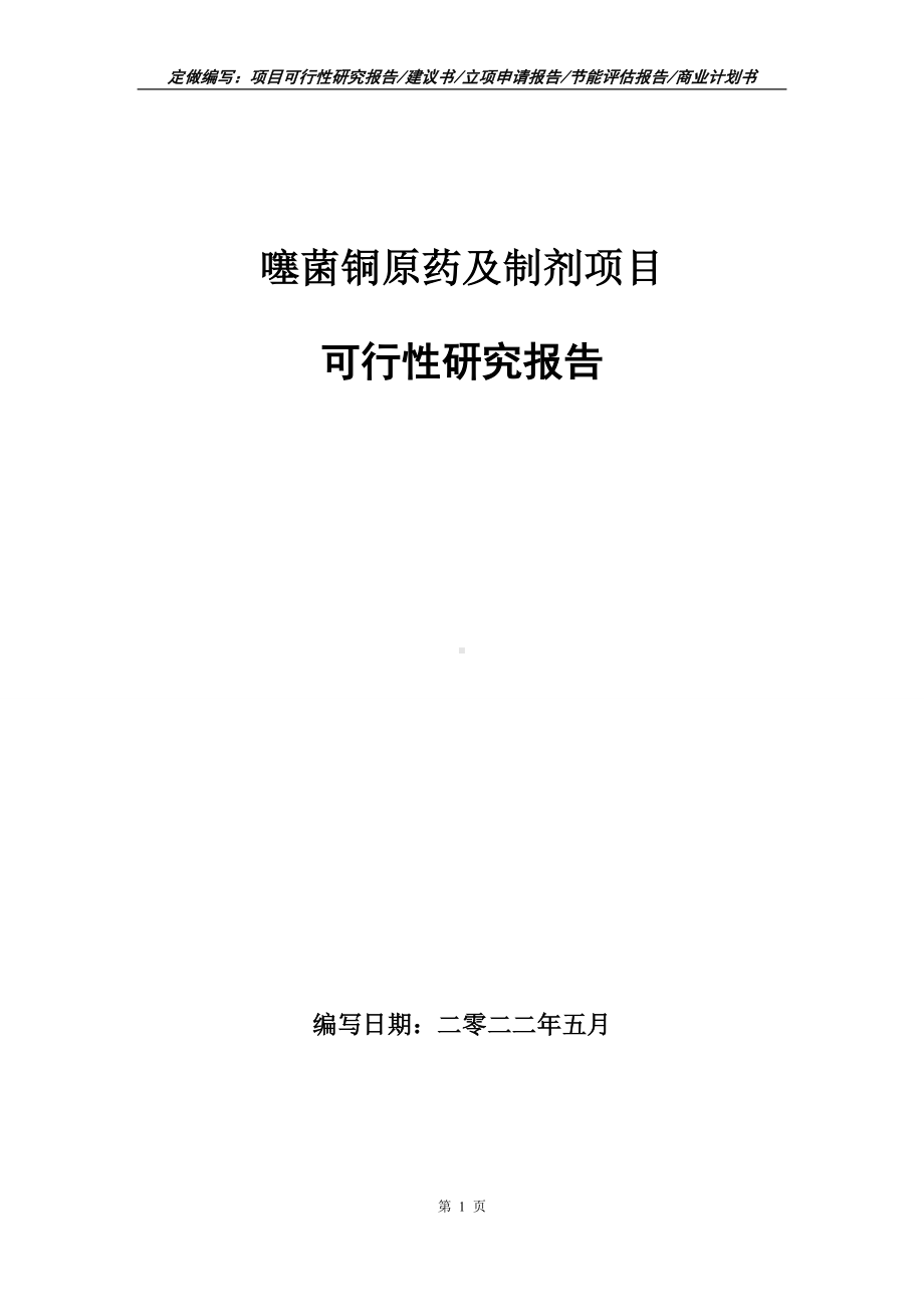 噻菌铜原药及制剂项目可行性报告（写作模板）.doc_第1页