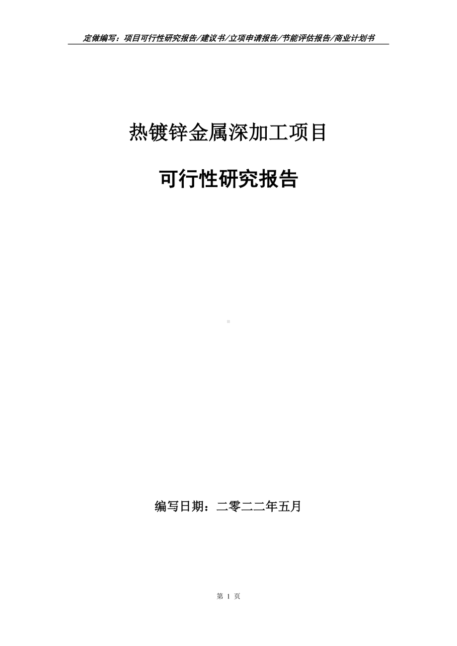 热镀锌金属深加工项目可行性报告（写作模板）.doc_第1页