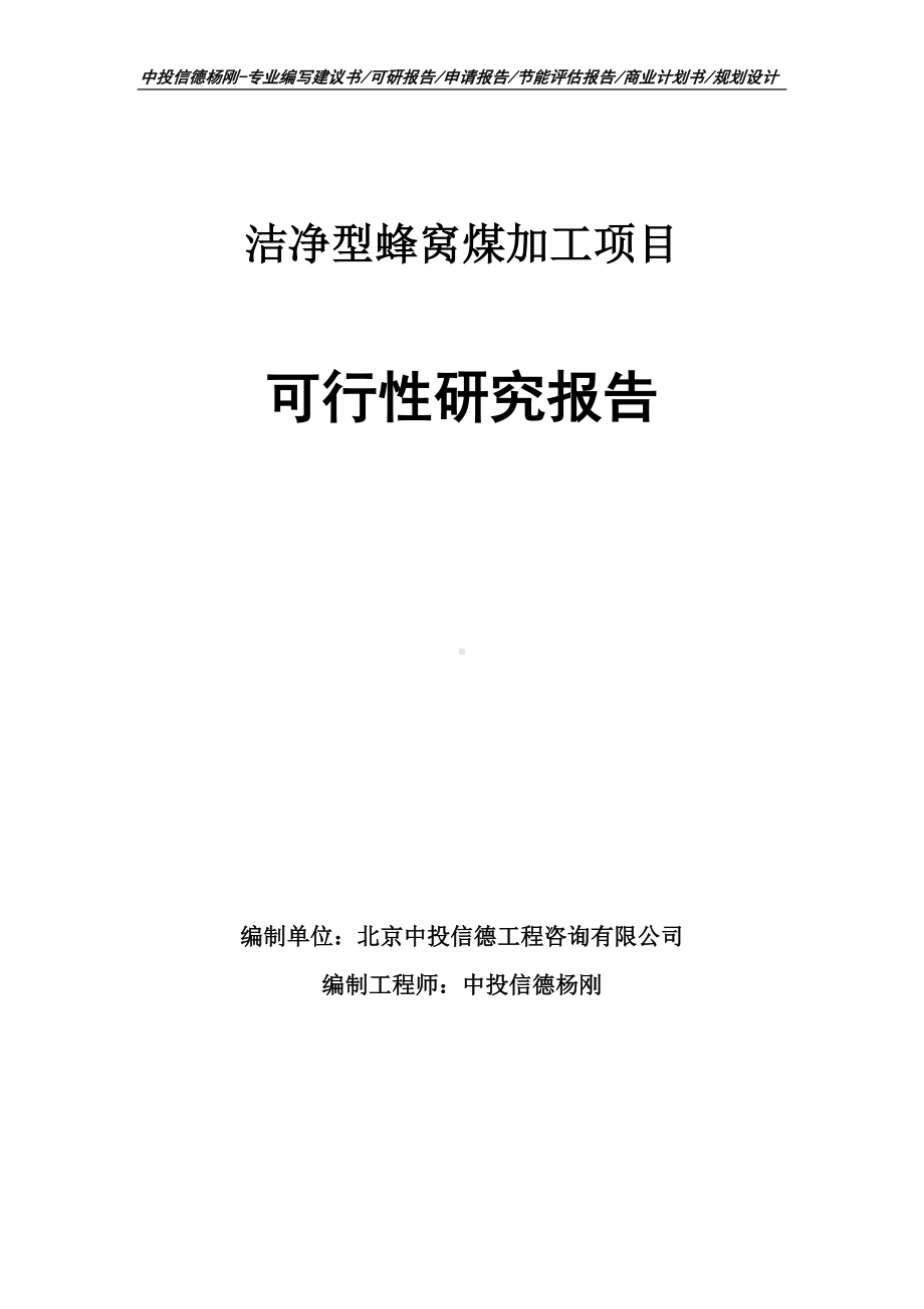 洁净型蜂窝煤加工可行性研究报告申请备案.doc_第1页