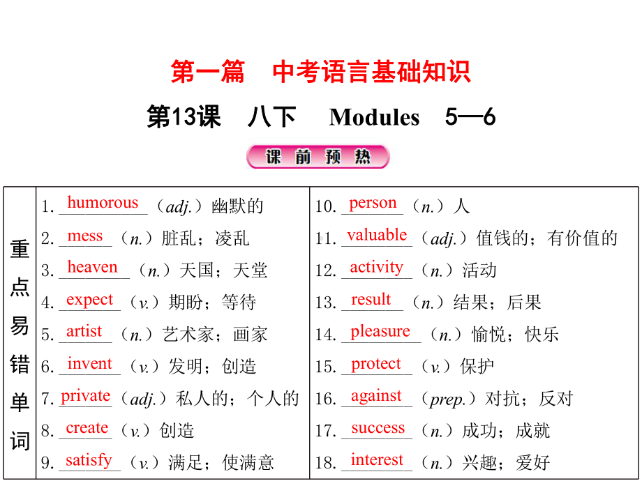 第13课 八下 Modules5-6 2021年中考英语基础知识复习（ppt课件）（外研版）.pptx_第1页