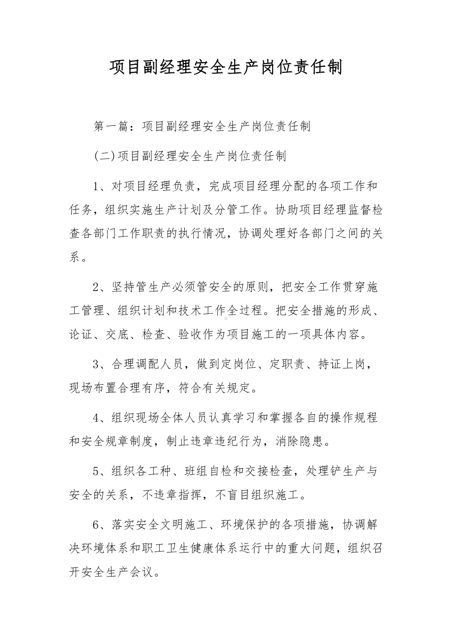 项目副经理安全生产岗位责任制.docx_第1页