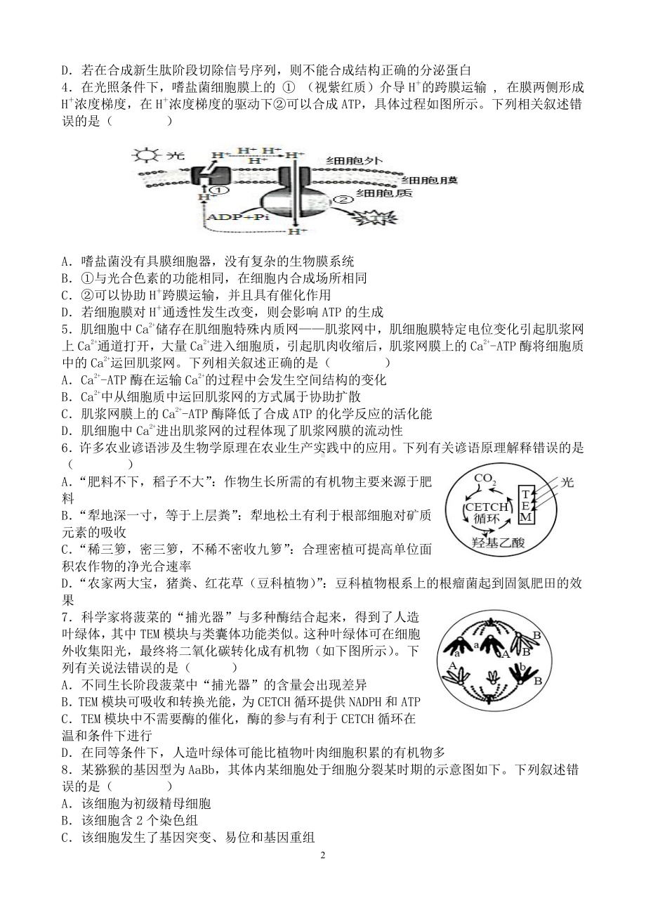 湖南省长沙市明达中学2022-2023学年高三上学期12月月考生物试题含答案.pdf_第2页