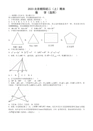 北京市朝阳区2022~2023八年级初二上学期期末数学试卷及答案.docx