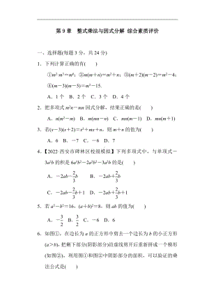 苏科版数学七年级下册第9章整式乘法与因式分解 综合素质评价.doc