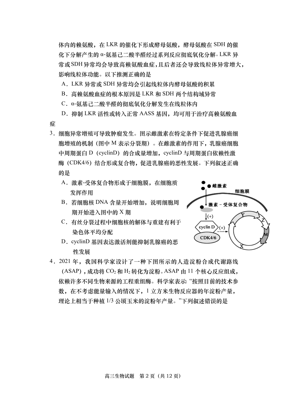 2021—2022学年度第一学期期末学业水平检测高三生物试题.docx_第2页