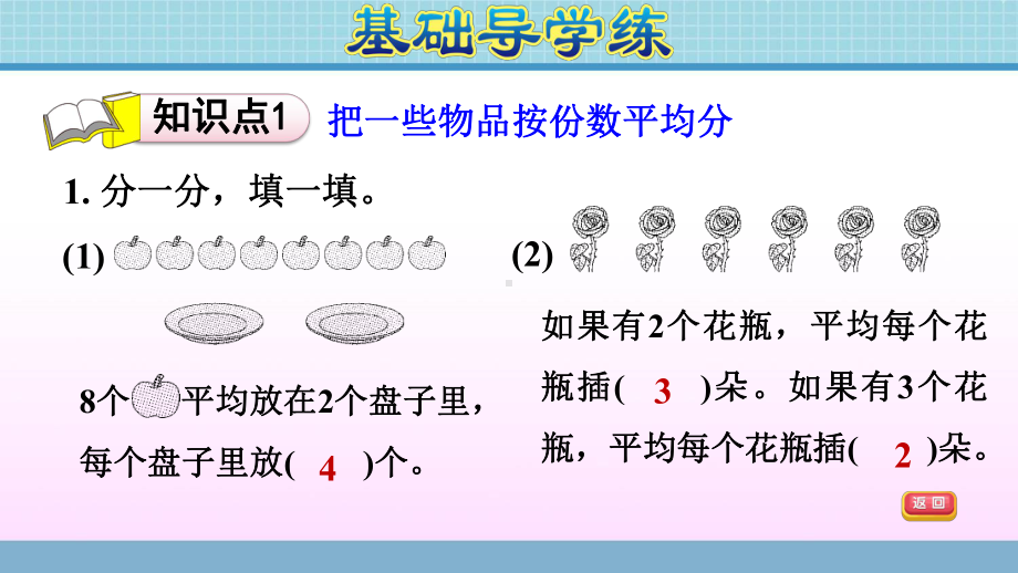 二年级上册数学作业课件 第五单元 第2课时　认识平均分的两种情况青岛版 （2014秋） (共8张PPT).ppt_第3页