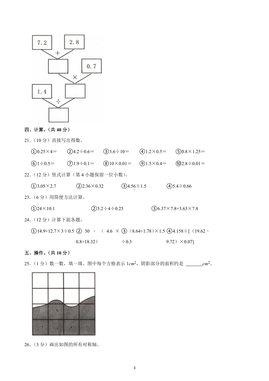 2020-2021学年重庆市合川区五年级（上）期末数学试卷.docx_第3页