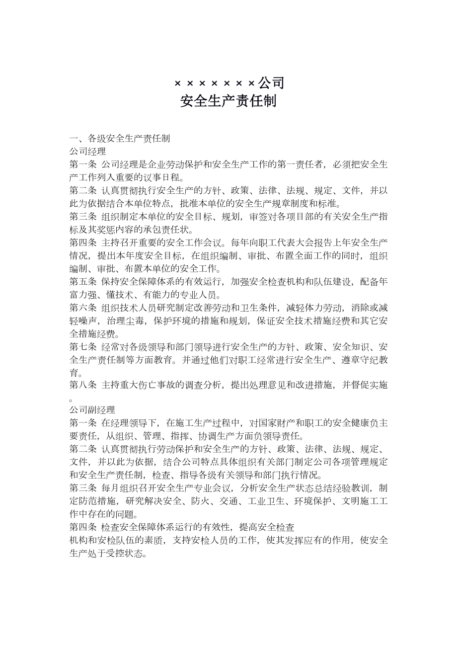 公司安全生产责任制（全套）.docx_第1页