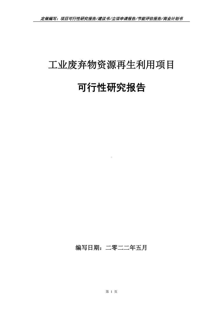 工业废弃物资源再生利用项目可行性报告（写作模板）.doc_第1页