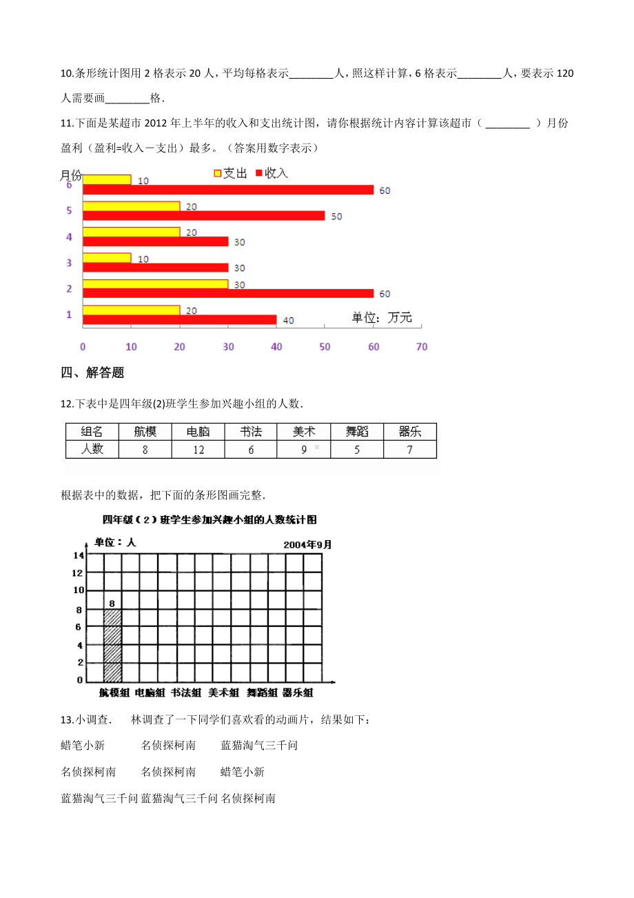 四年级上册数学一课一练-3.17条形统计图（一） 浙教版（含解析）.docx_第2页