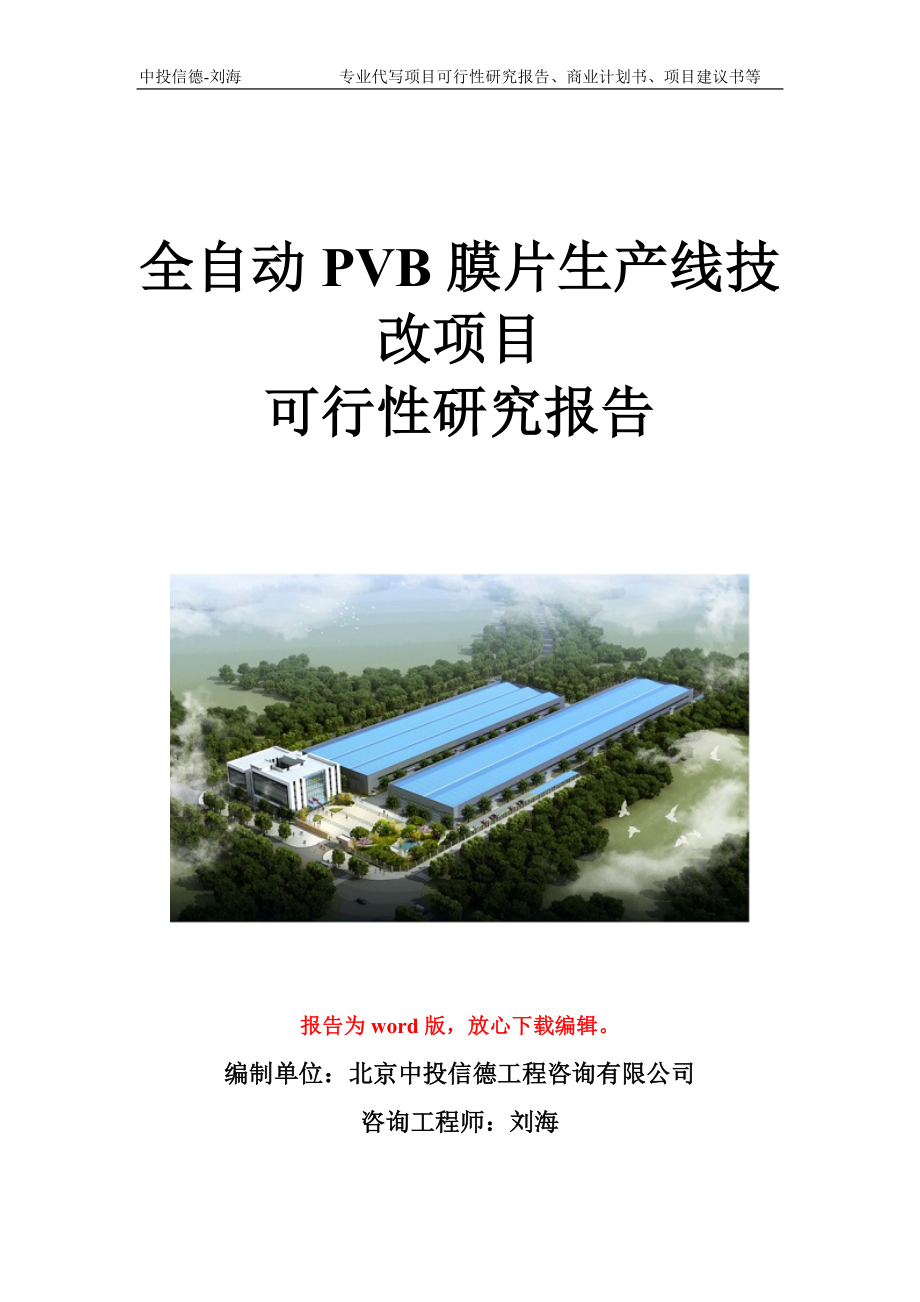 全自动PVB膜片生产线技改项目可行性研究报告写作模板立项备案文件.doc_第1页