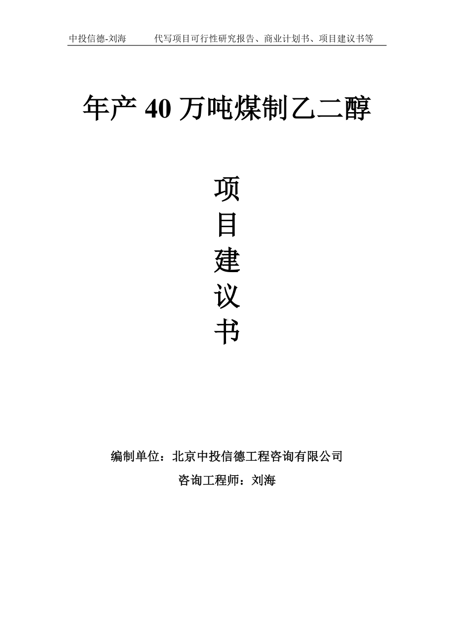 年产40万吨煤制乙二醇项目建议书-写作模板.doc_第1页