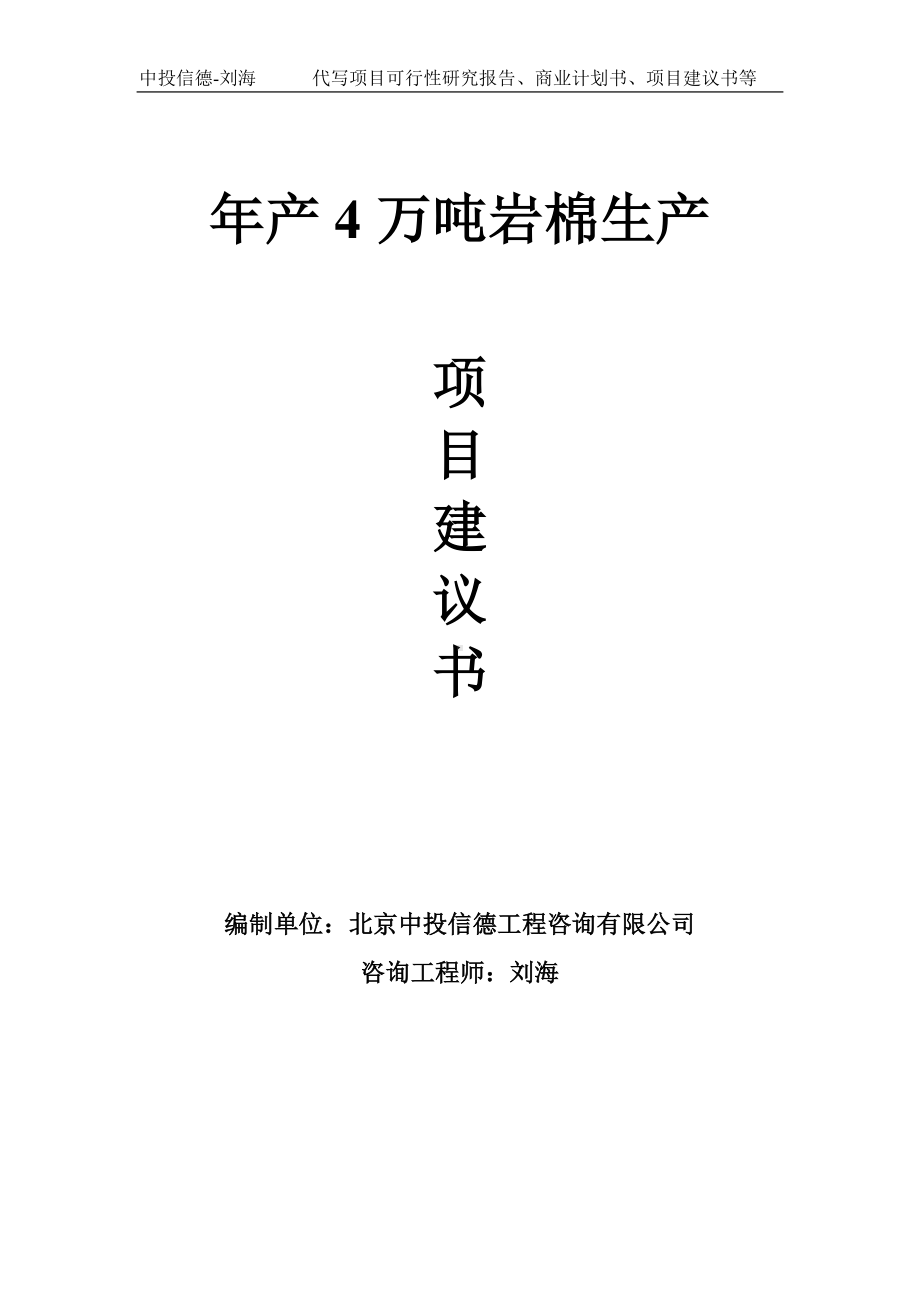 年产4万吨岩棉生产项目建议书-写作模板.doc_第1页