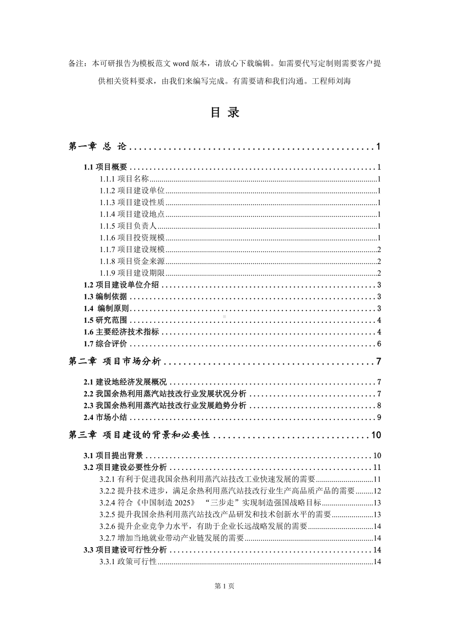 余热利用蒸汽站技改项目可行性研究报告模板-备案审批.doc_第2页