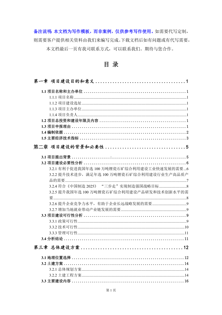 年选100万吨锂瓷石矿综合利用建设项目建议书-写作模板.doc_第3页