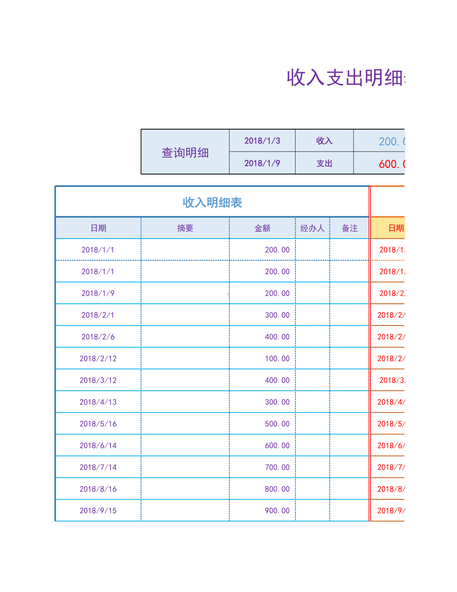 收入支出明细表(自动计算+可查询）.xlsx_第1页