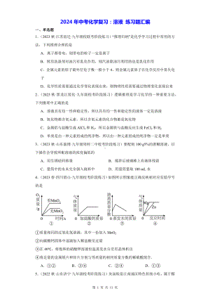 2024年中考化学复习：溶液 练习题汇编（Word版含答案）.docx