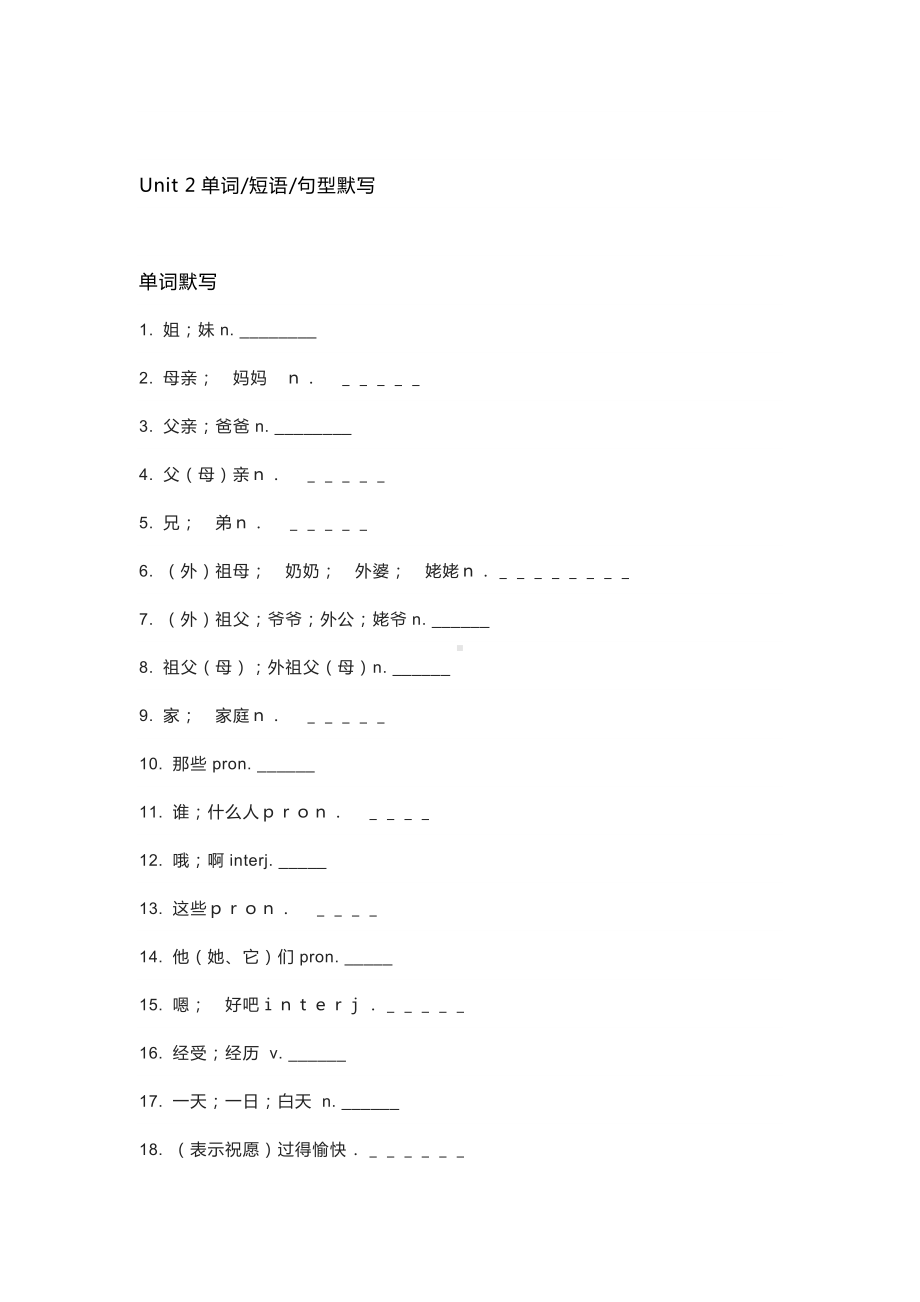 新目标英语七年级（上册）Unit 2 重点单词+短语+句型默写版+答案.docx_第1页