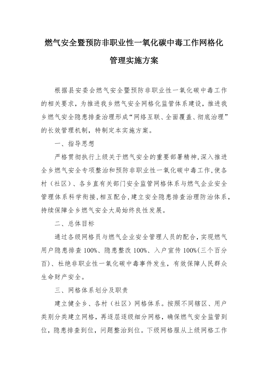 燃气安全暨预防非职业性一氧化碳中毒工作网格化管理实施方案.docx_第1页