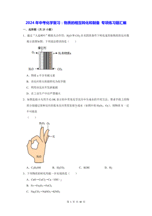 2024年中考化学复习：物质的相互转化和制备 专项练习题汇编（含答案解析）.docx