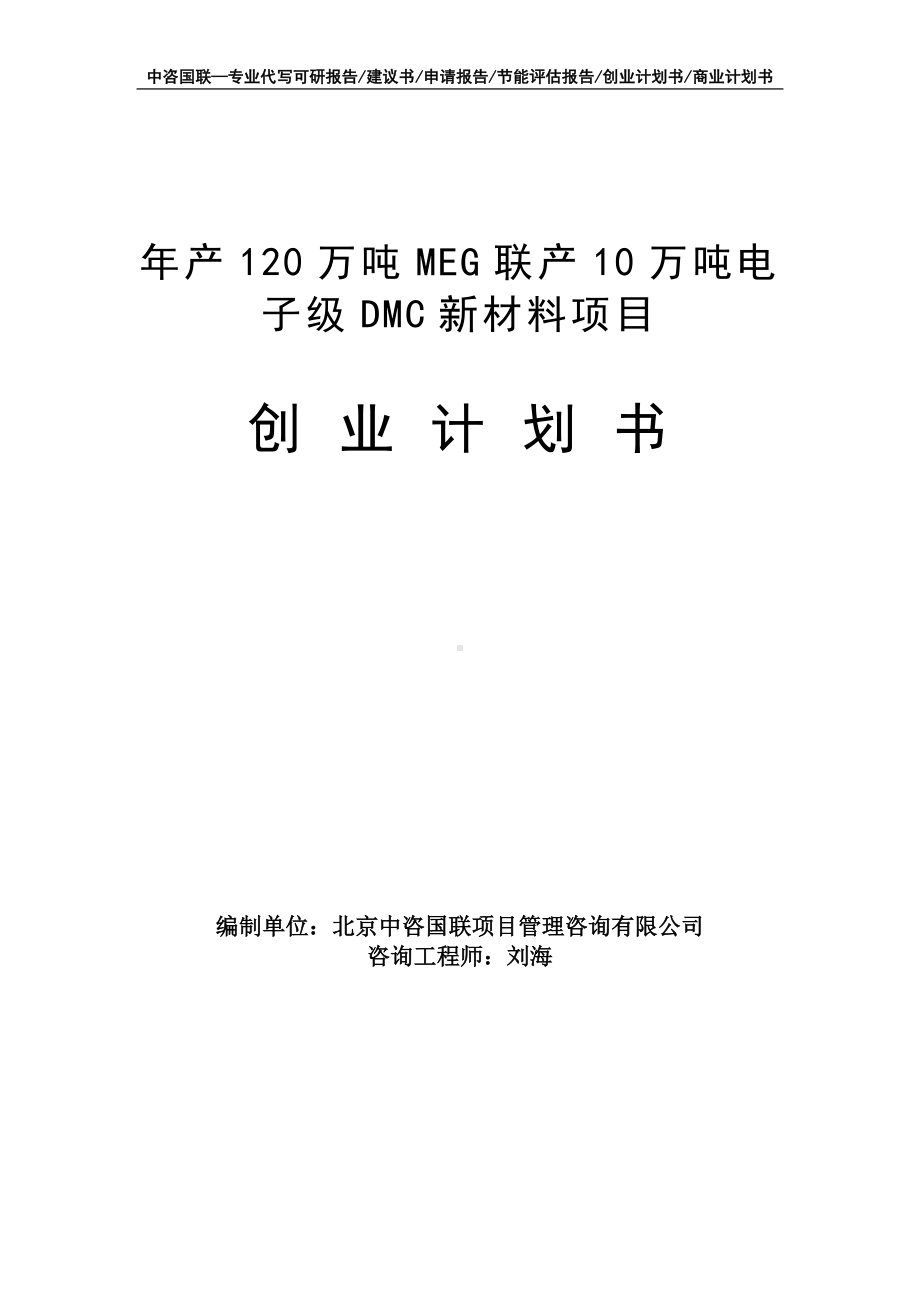 年产120万吨MEG联产10万吨电子级DMC新材料项目创业计划书写作模板.doc_第1页