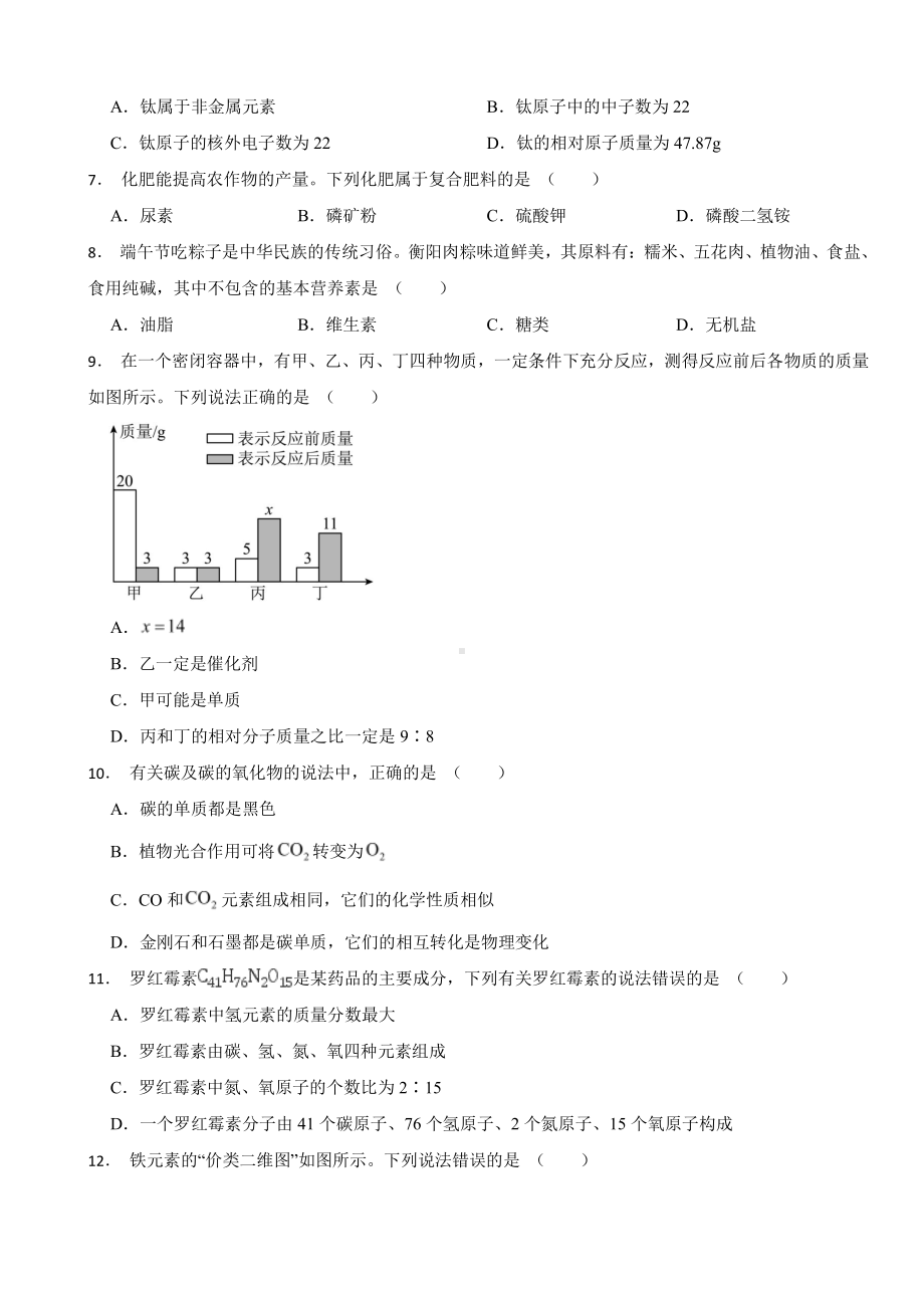 湖南省衡阳市2023年初中学业水平考试化学试卷(附参考答案).pdf_第2页