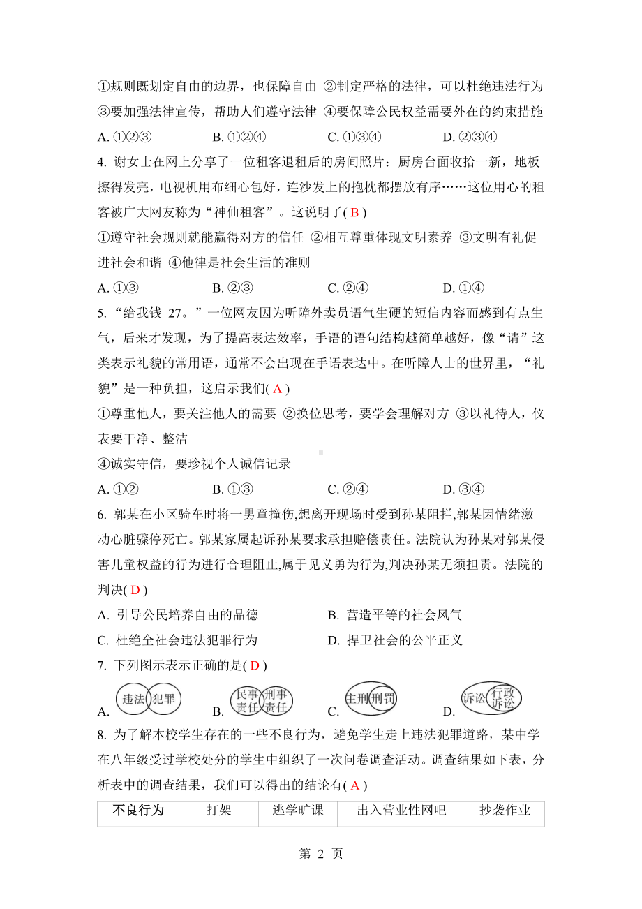 第二单元 遵守社会规则 单元复习训练 答案版.docx_第2页