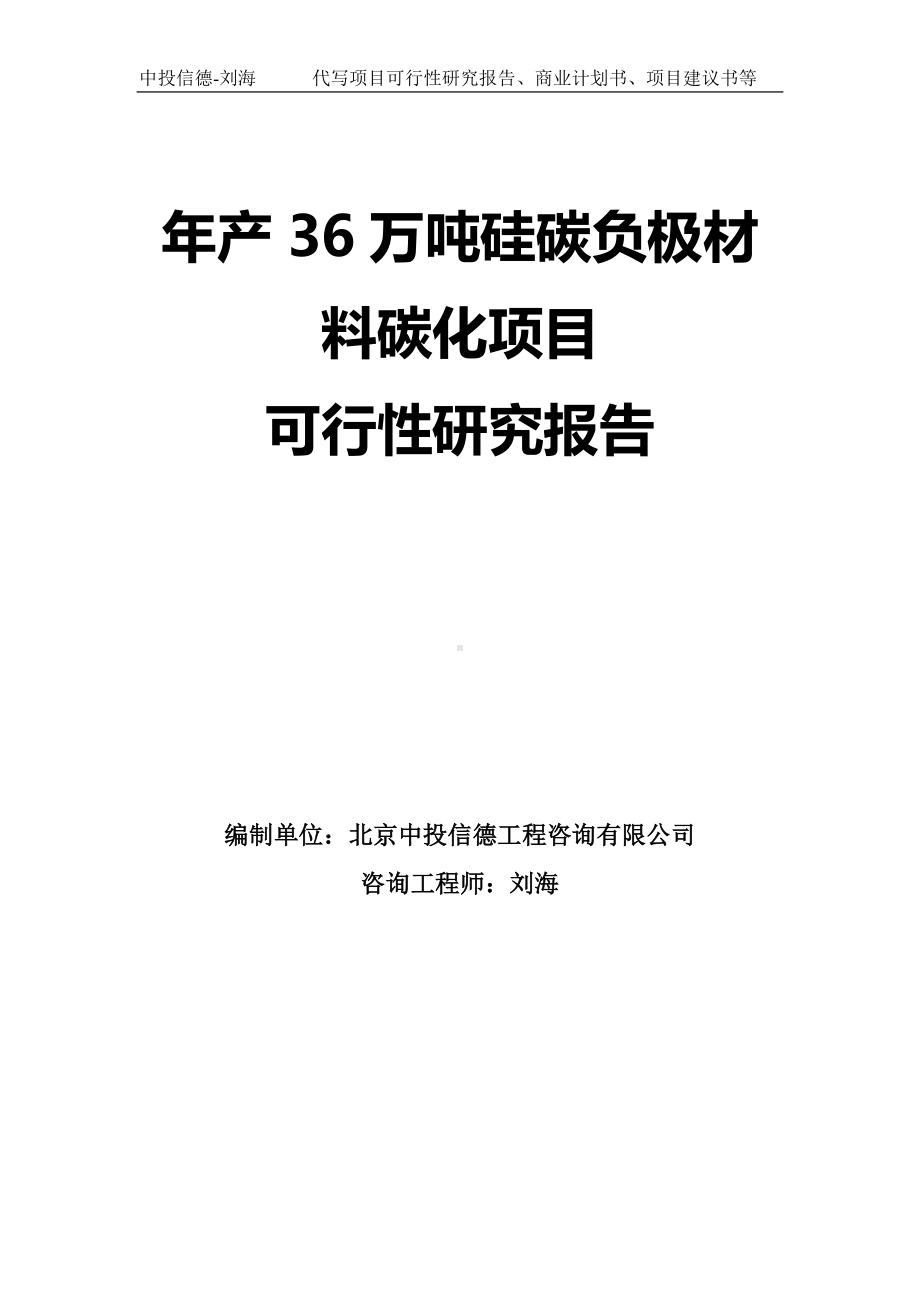 年产36万吨硅碳负极材料碳化项目可行性研究报告模板.doc_第1页