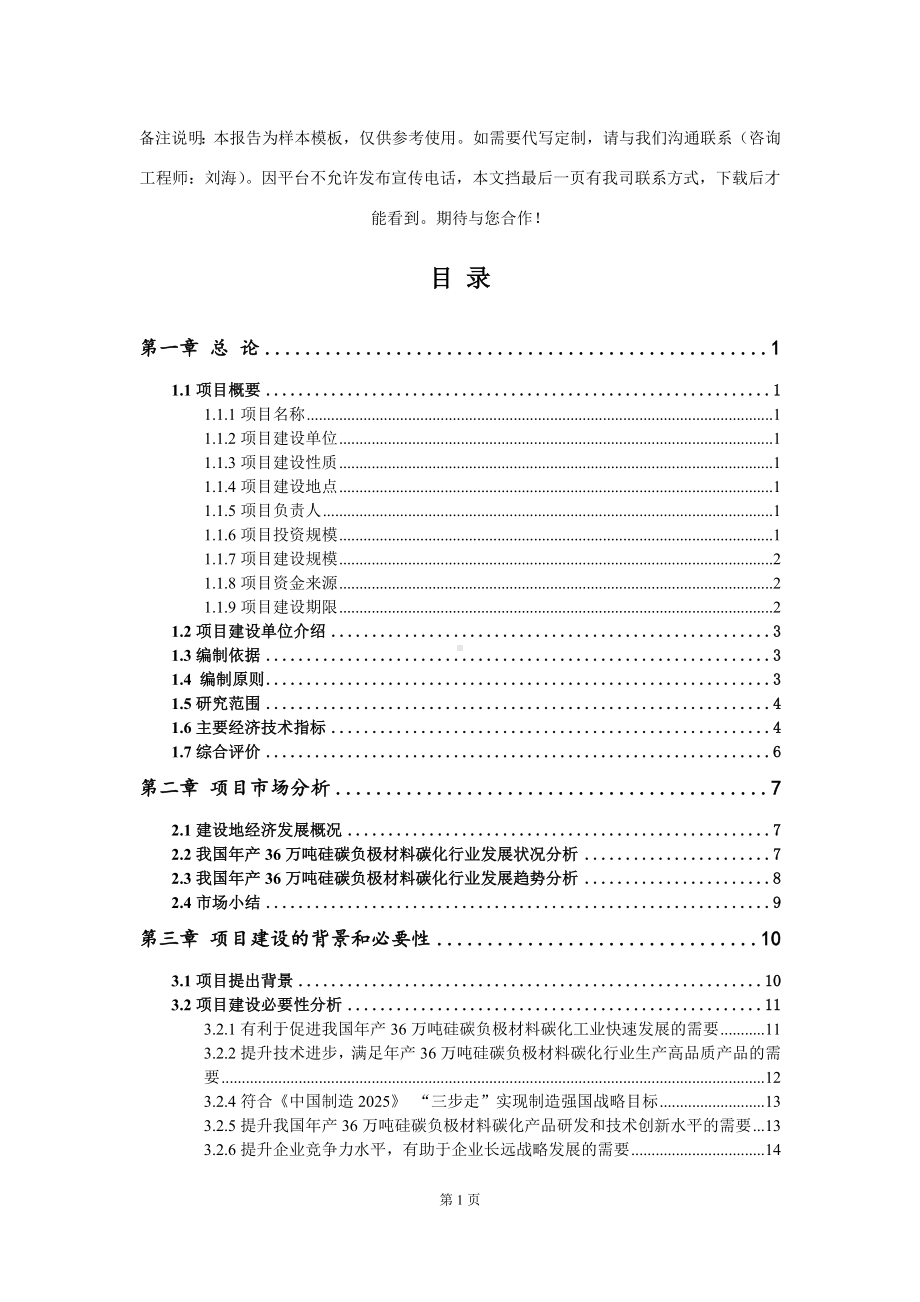 年产36万吨硅碳负极材料碳化项目可行性研究报告模板.doc_第2页