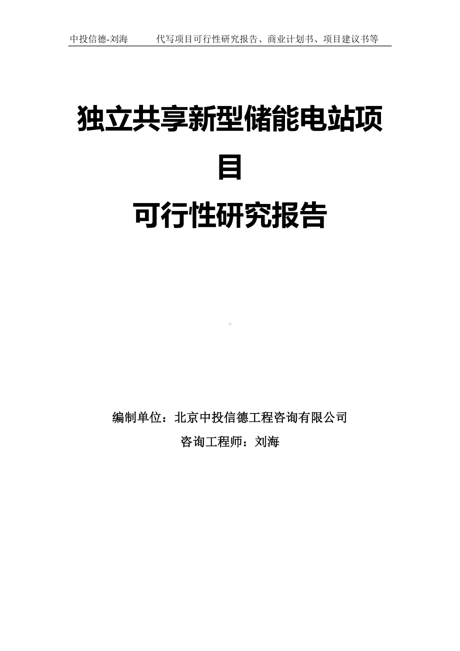 独立共享新型储能电站项目可行性研究报告模板.doc_第1页