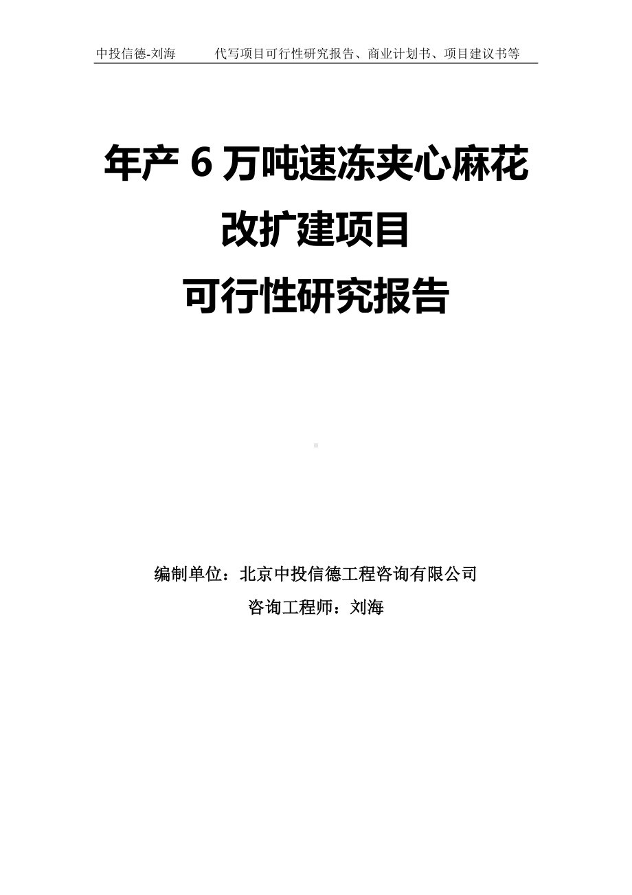 年产6万吨速冻夹心麻花改扩建项目可行性研究报告模板.doc_第1页