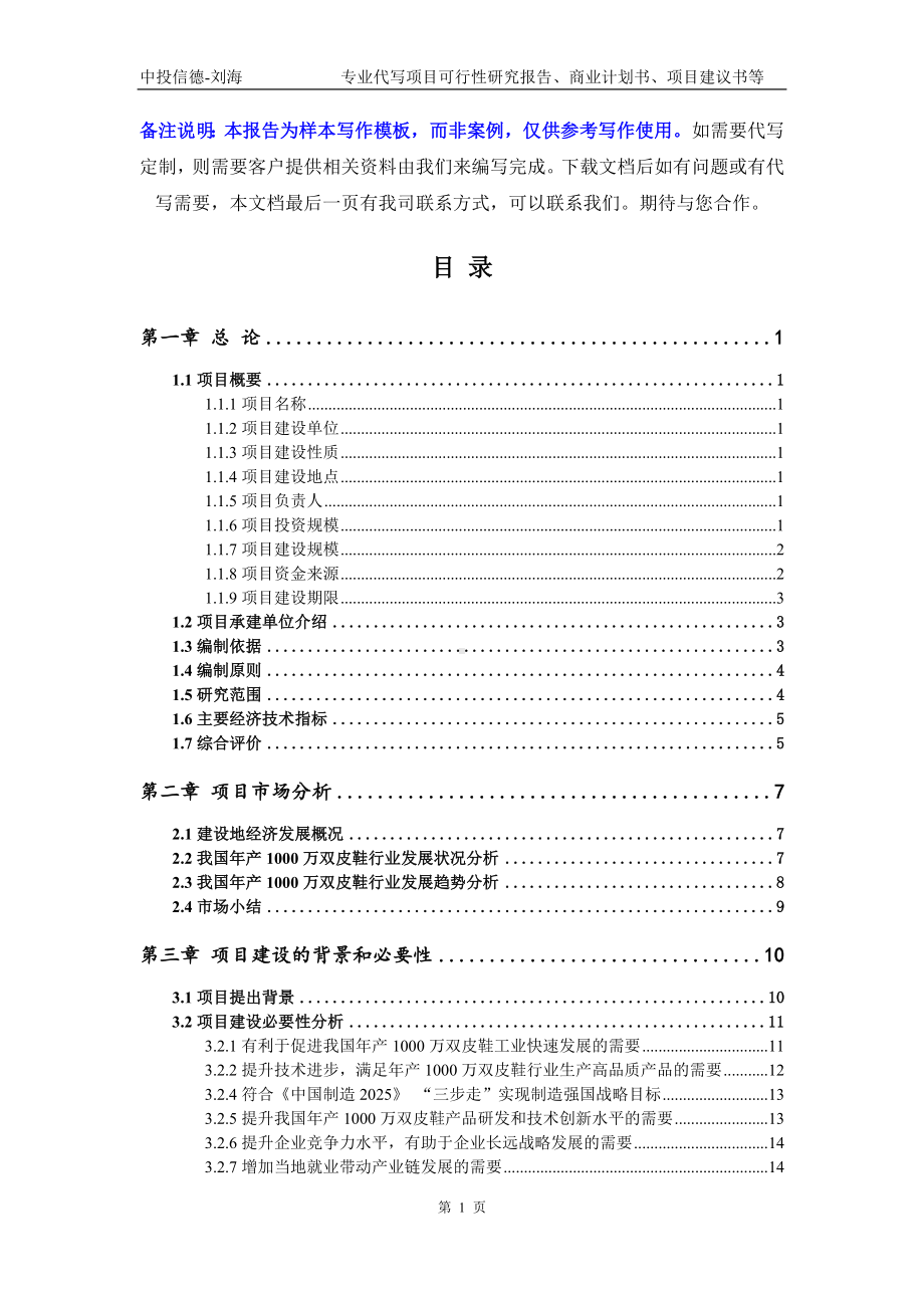 年产1000万双皮鞋项目可行性研究报告写作模板立项备案文件.doc_第2页