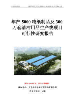 年产5000吨纸制品及300万套清洁用品生产线项目可行性研究报告写作模板立项备案文件.doc