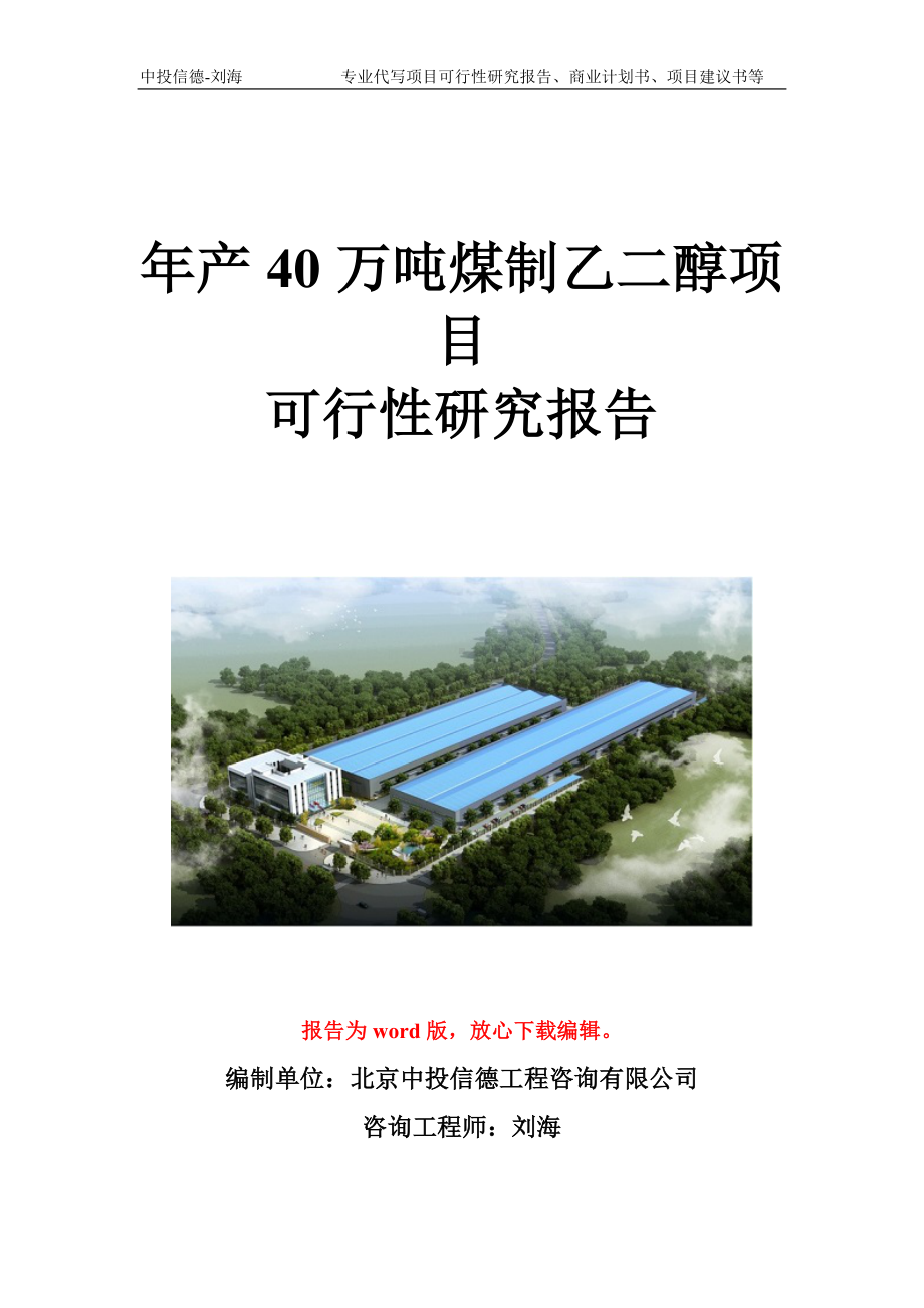 年产40万吨煤制乙二醇项目可行性研究报告写作模板立项备案文件.doc_第1页