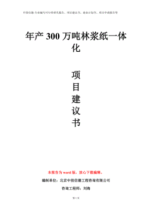 年产300万吨林浆纸一体化项目建议书写作模板.doc