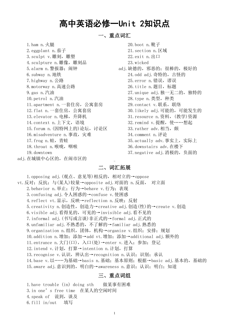 高中英语新外研版必修一 Unit 2知识点.doc_第1页