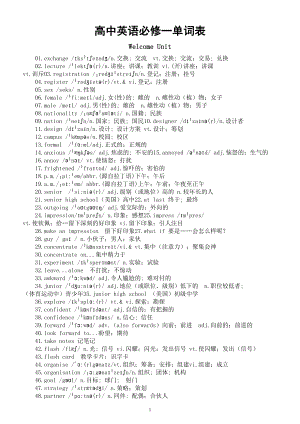 高中英语新人教版必修一全册单词表（分单元编排）.doc