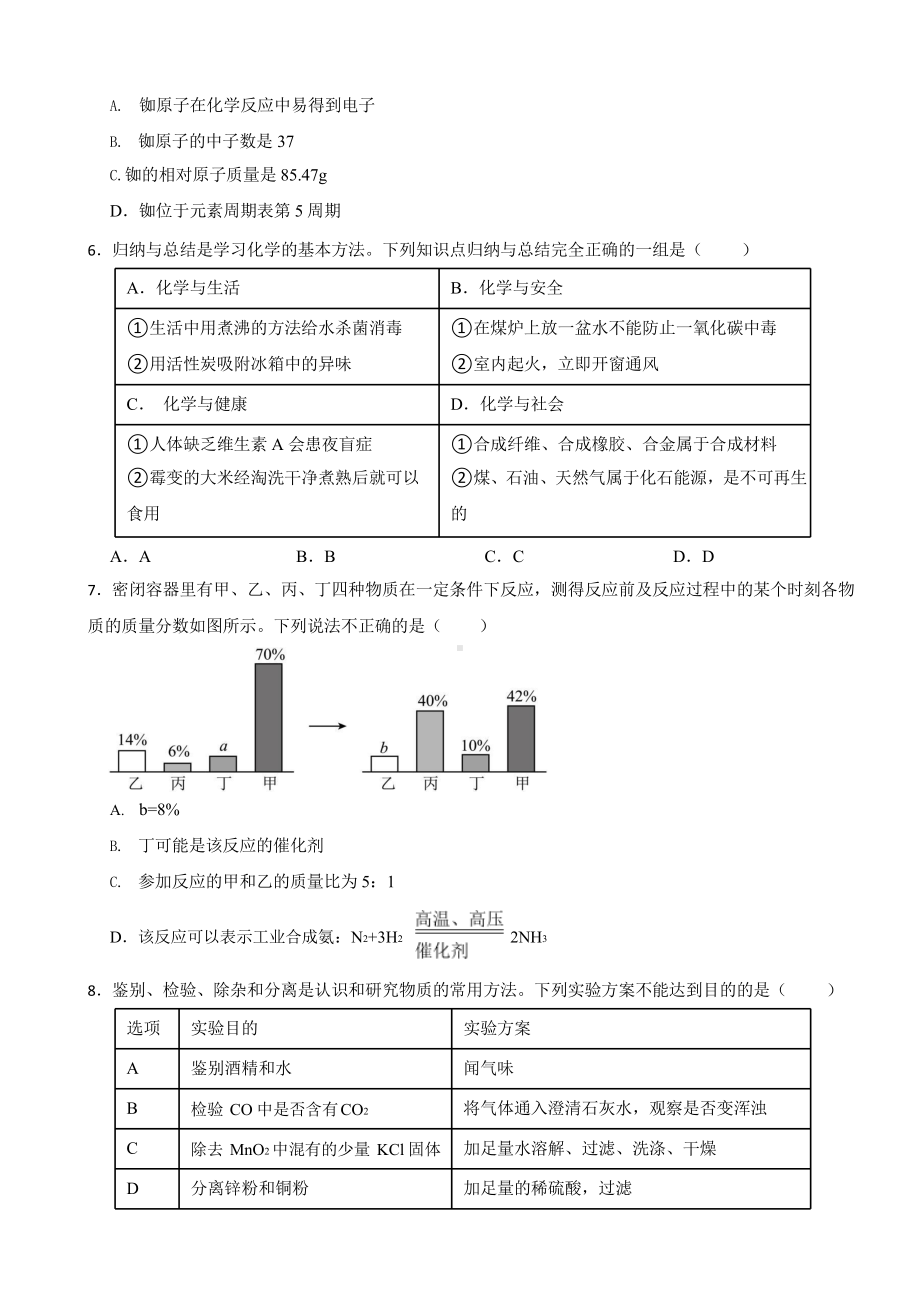 湖北省2023年中考化学真题七套及答案.pptx_第2页