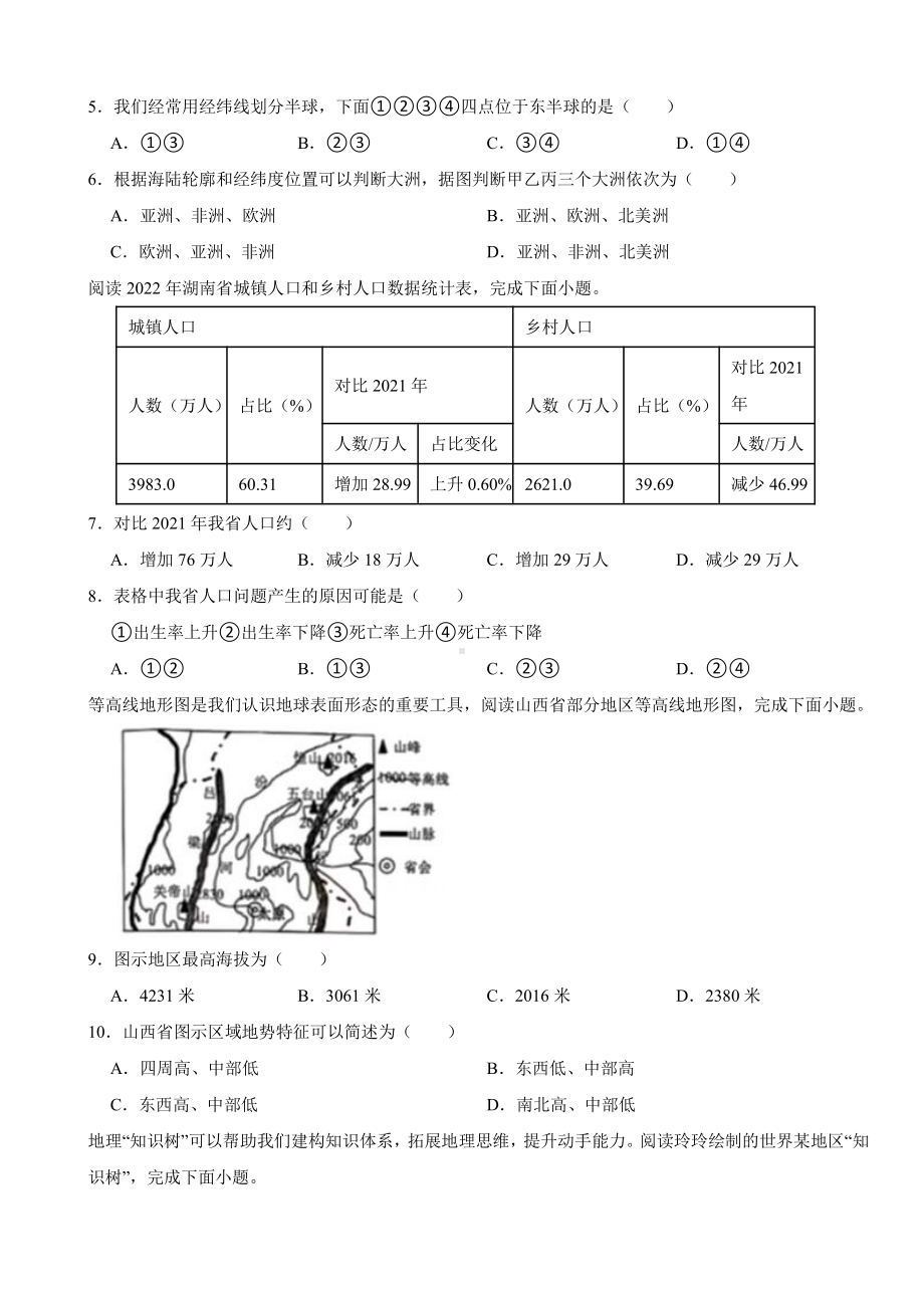 湖南省2023年地理中考真题九套附参考答案.pdf_第2页