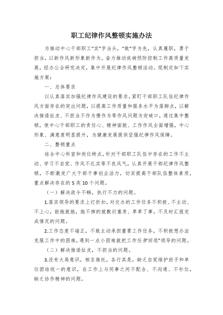 职工纪律作风整顿实施办法.docx_第1页