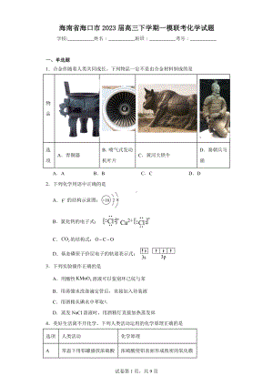 海南省海口市2023届高三下学期一模联考化学试题.docx