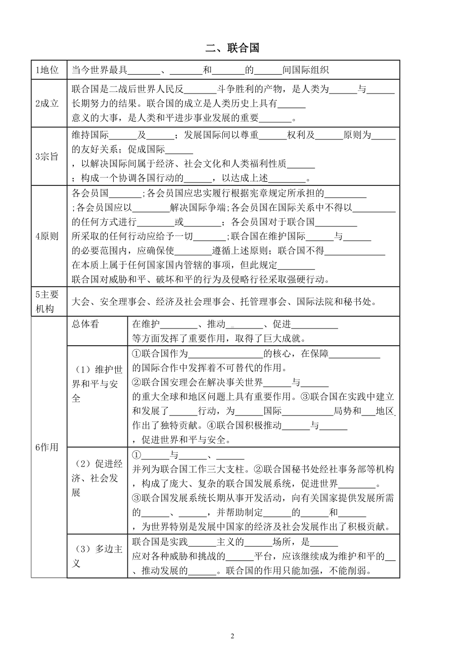 高中政治选择性必修一第四单元第8课《主要的国际组织》填空练习（附参考答案）.doc_第2页